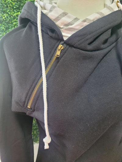 Ladies Stripe Double Hood Pullover