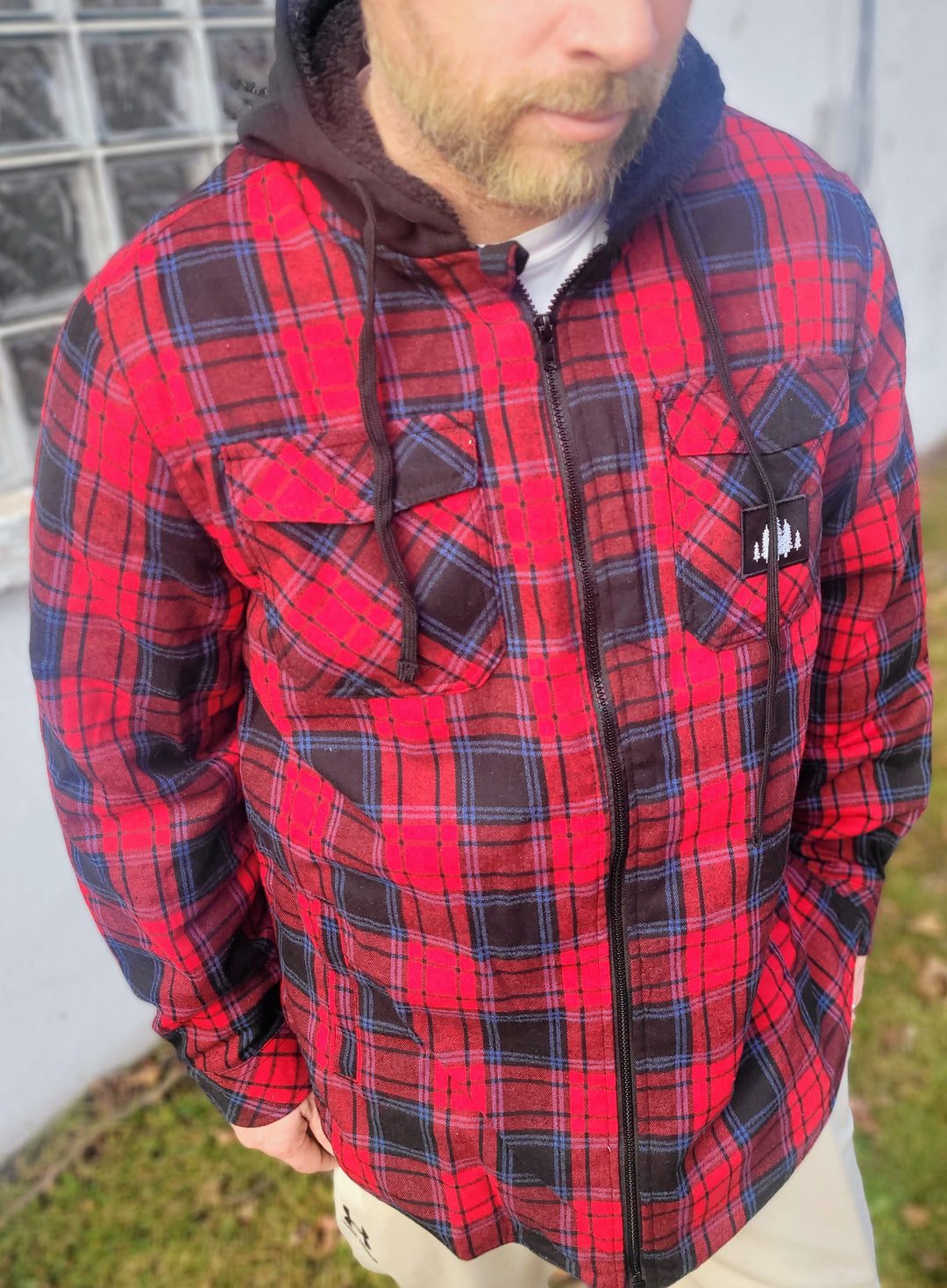 Hooded Flannel Jacket Red Plaid Small