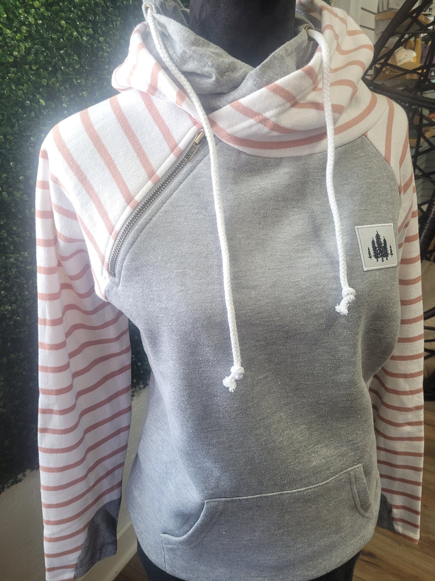 Ladies Stripe Double Hood Pullover