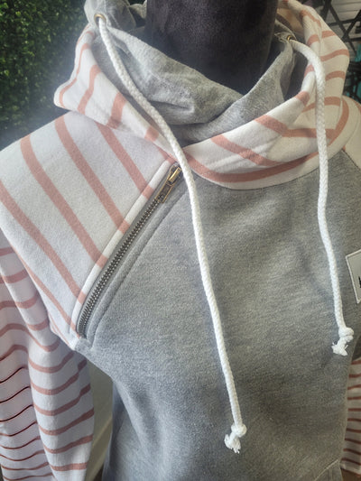 Ladies Stripe Double Hood Pullover